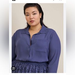 Lizzie Georgette Button-Up Long, Torrid, size 3, navy blue